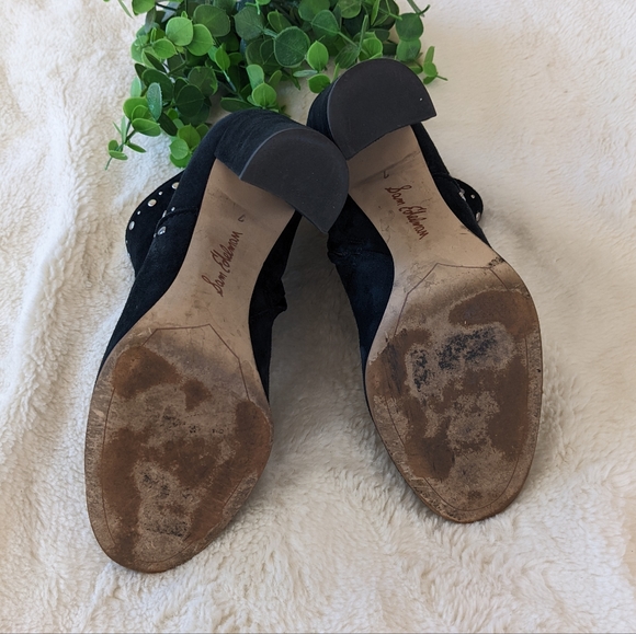 Sam Edelman Black Suede Studded Heeled Booties Size 7 - Picture 10 of 10